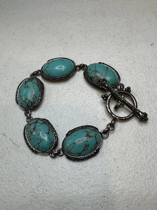 Lucky Brand Turquoise Color Blue Stone Link Toggle Clasp Bracelet - Picture 9 of 9